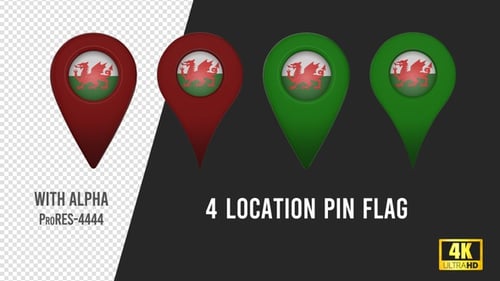 Wales Flag Location Pins Red And Green