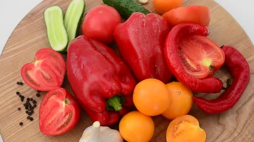 Fresh Vegetables on Wooden Cutting Board Still Life