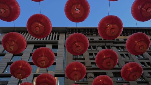 Festive Red Chinese Lanterns Adorn City Street
