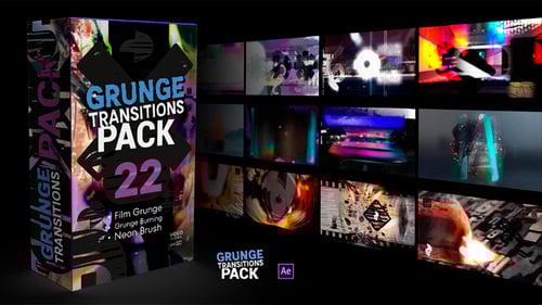 Dynamic Film Grunge Glitch Video Transitions Pack