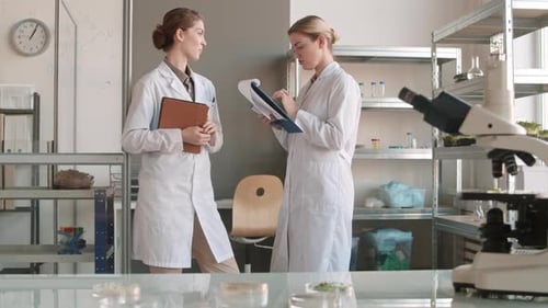 Scientists Discussing Research in Modern Laboratory