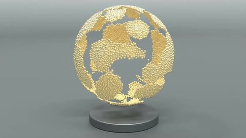 Gold Spheres Move on Gray Back Rotate Movement Futuristic Technology