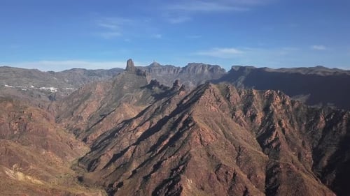 Aerial of Bentayga and Nublo Rock in Caldera Tejeda Gran Canaria