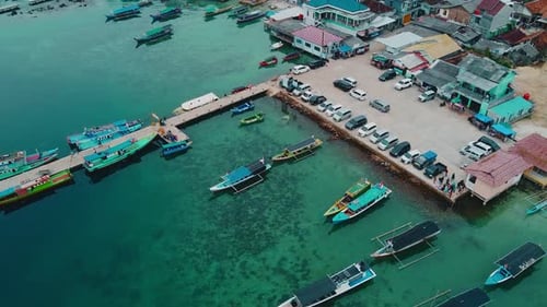 Pier with at Lampung Sea Pahawang Beach, located near the Sumatera city