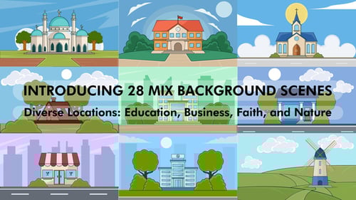 set of building background scenes vector illustration cartoon animation video