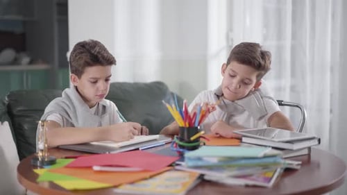 Two Boys Doing Homework at Home