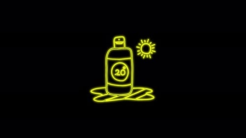 Sunscreen spray bottle icon isolated on a purple background. Protection for the skin from solar