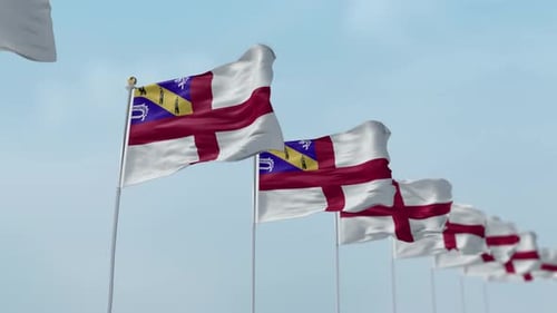 Realistic Waving St. George's Cross Flags with Distinctive Emblem