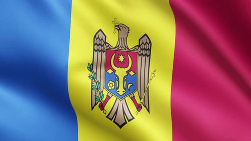 Animated Waving Flag of Moldova with Coat of Arms