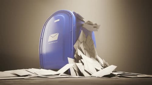 Huge overflow of mail envelopes stacked in a messy pile around the mailbox. 4KHD