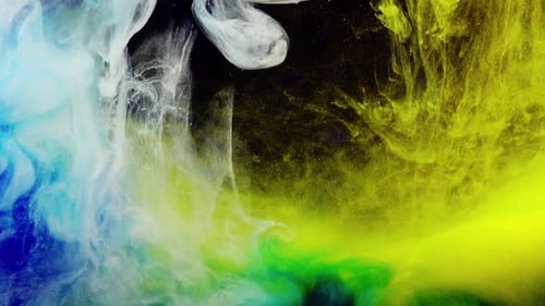 Abstract Ink Swirls of Blue, Yellow, and White