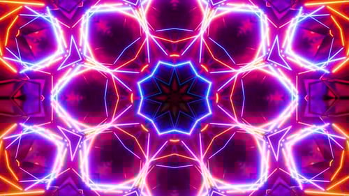 Flying in a tunnel with flashing blue and yellow fluorescent lights. Kaleidoscope Looped animation.