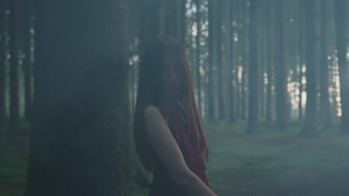 Girl in a misty forest