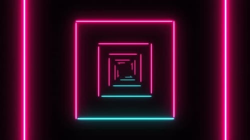 Abstract Neon Square Tunnel Loop Animation