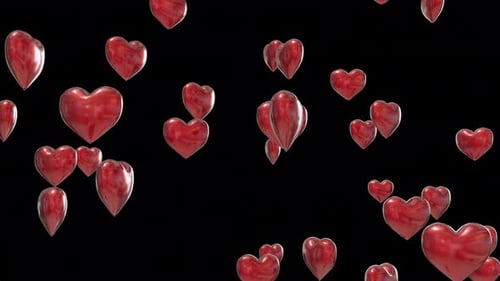 Falling Shiny Red Hearts Animation