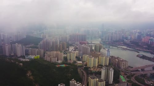 Aerial view of Shanghai Downtown skyline, China. Financial districts in urban city