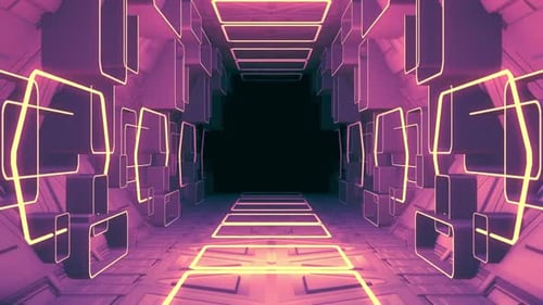 Futuristic Neon Tunnel Loop Background Animation