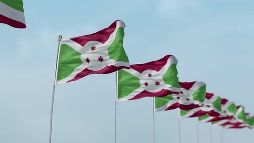 Burundi National Flags Waving Proudly in the Wind