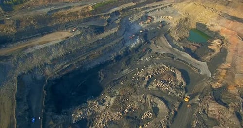 Wide Aerial Panorama Open Coal Pit