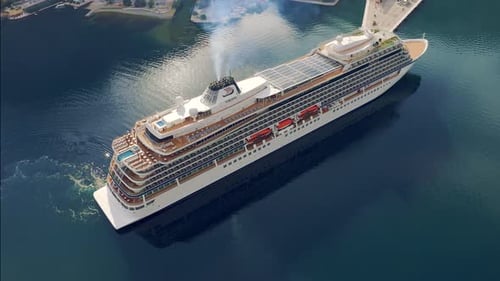 Top Aerial View of the Big Cruise Ship in Kotor Montenegro
