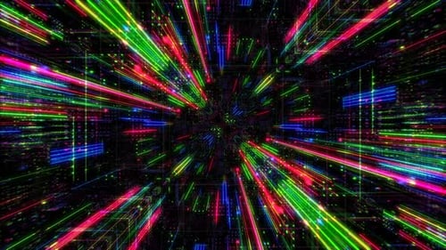 Abstract digital virtual city with technology and connection. 3D render 4K loop