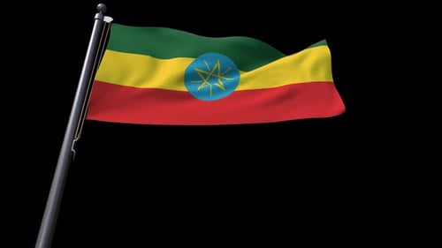 Ethiopia Flag Waving on Flagpole