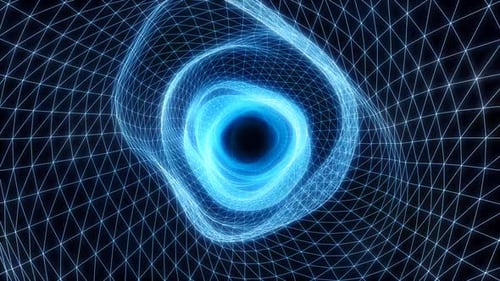 Digital Wormhole Tunnel of Wavy Blue Shimmering Web Net Grid Tube - 1080p