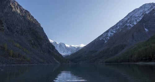 Mountain Lake Timelapse at the Summer or Autumn Time. Wild Nature and Rural Mount Valley. Green