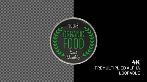 Rotating 3D Organic Food and Pure Quality Badges