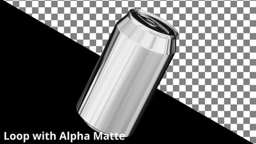 Looping 3D Silver Beverage Can Animation with Alpha Channel