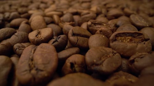 Close-Up of Roasted Brown Coffee Beans