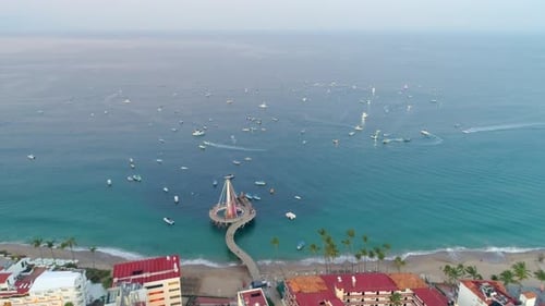 Puerto Vallarta Pier With Yachts On The Beach