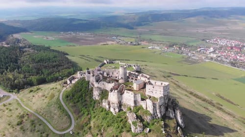 Aerial View on Spissky Hrad. Slovakia. The Ruins of Stone Castle on the Hill