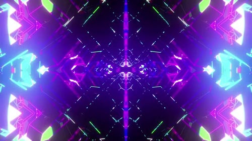 Abstract Neon Glowing Geometric Light Tunnel Loop Background
