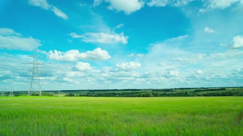 Ländliche Landschaft mit einem Feld und einer Stromleitung