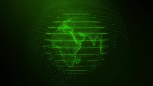 3d Rotated Green Color Technology Hologram Earth Animation