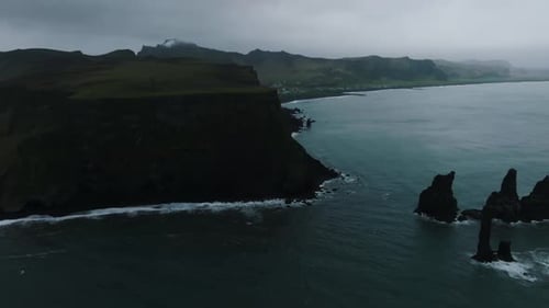 Iceland Black Sand Beach with Huge Waves at Reynisfjara Vik