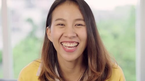 Smiling Woman Laughing Portrait Close Up Indoor