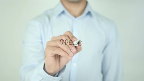 Man Writes "Speed" on Transparent Surface