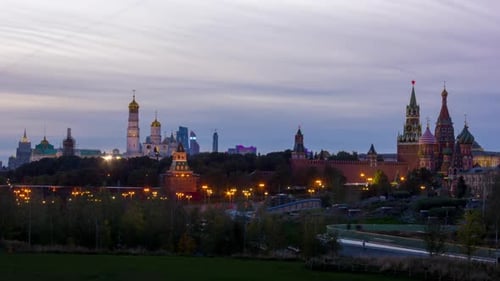 Evening view of Moscow kremlin and Saint Basil's Cathedral