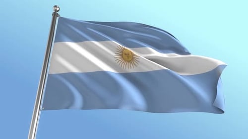 Realistic Argentina Flag Waving in Blue Sky Loop