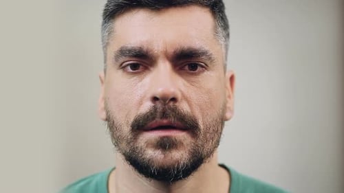 Desperate Man Weeping Remembering Divorce with Wife, Close-Up Face with Emotion