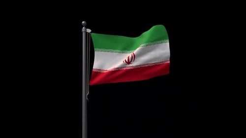 Iran Flag On Flagpole With Alpha Channel