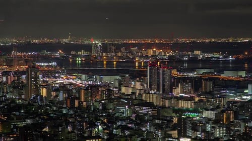 Kobe Transport Port at Illuminated Night Timelapse