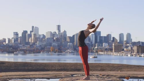 Healthy Yoga Fitness Workout Outdoor City Lake Landscape