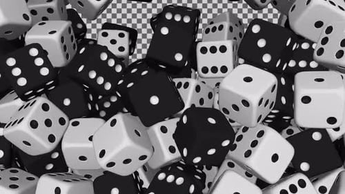 Black and White Color DiceTransition With Alpha Channel Falling Dices Fill Screen Composite Overlay
