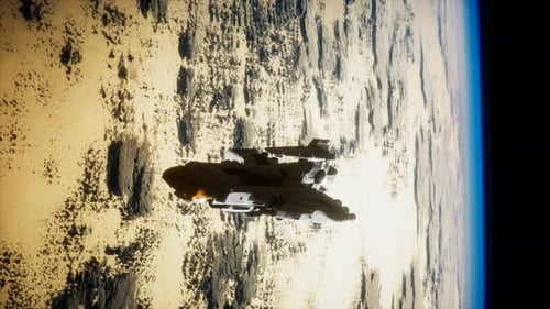 Futuristic Spacecraft Orbiting a Desert Planet Animation