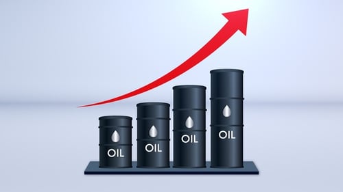 Animated Oil Barrels Bar Chart with Upward Trend