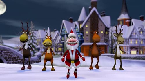Dancing Santa Claus and Reindeer in a Festive Christmas Village