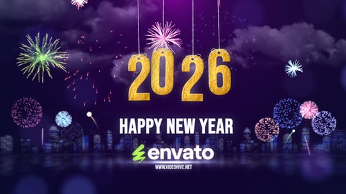 New Year 2026 Celebration Intro with City Fireworks